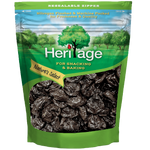 Heritage Prunes, a package of confectionery snacks, featuring dried plump prunes in natural light.