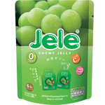 Jele Chewy Jelly with white grape flavor, showing soft, translucent grape-flavored confectionery snack on a white background.