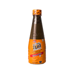 Zab Mike Thai fermented fish sauce pasteurized bottle, savory grocery condiment with dark liquid and label, on a plain background.