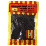 Whole Golden Edge Black Pepper with golden-edged grains, displayed in a clear container, ready for cooking or seasoning.