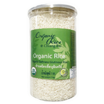 Organic glutinous rice from Mcnena Farm, showing a bag of Mcnena Farm Glutinous Rice in a grocery setting.