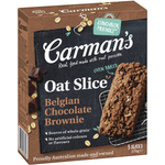 Carman's Oat Slice Belgian Chocolate Brownie, a delicious grocery snack with oats and rich chocolate flavor.