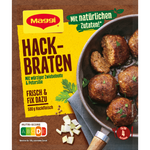 Close-up of Maggi Hackbraten, a packaged beef meatloaf from the Maggi grocery brand, ready for cooking or serving.