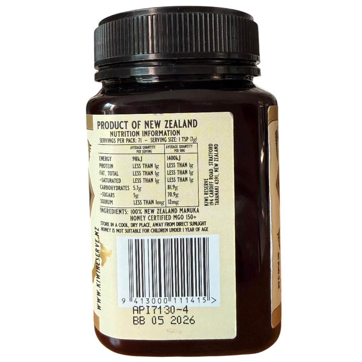 Kiwi Reserve NZ Monofloral Manuka Honey MGO 150+
