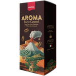 Aroma Urnt Caramel Capsule drink in a clear glass, showing its rich caramel color and smooth texture.