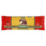 San Remo Tudular Spaghetti in a clear package, showing long, thin pasta perfect for Italian dishes.