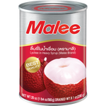 Canned Malee Lychee in heavy syrup, tropical fruit in a metal can, ready for use in desserts or snacks.