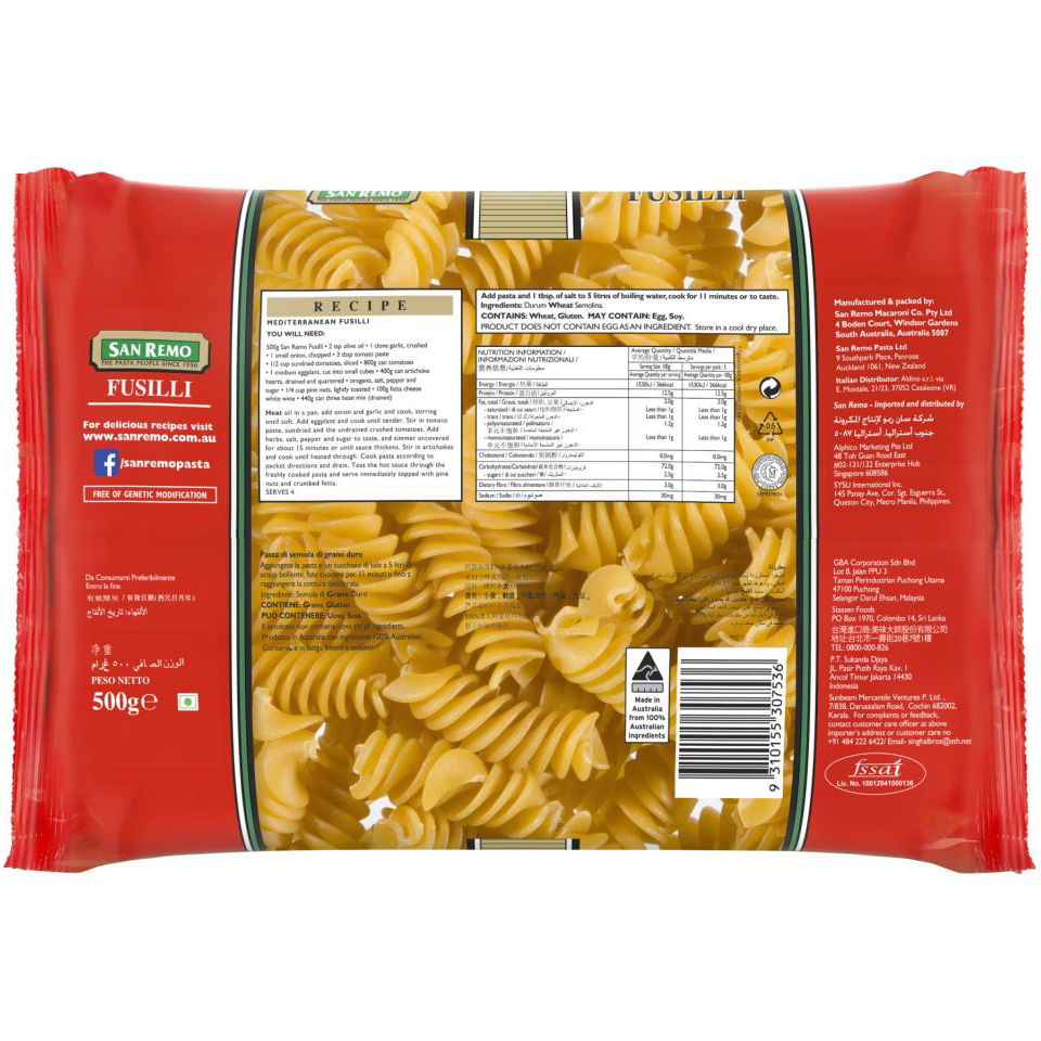 Sanremo Fusilli Pasta