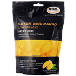 Tai Guo Pin Thai soft dried mango slices, Thai confectionery snack with vibrant orange color and natural dried fruit texture.