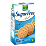 Gullon Sugar Free Maria Biscuits displayed in a clear package, showcasing golden, round confectionery snacks from the Gullon brand.