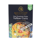 Blue Elephant Yellow Curry Paste in a jar, showcasing vibrant yellow color and Thai-style packaging for grocery use