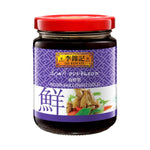 Bottle of Lee Kum Kee Hoisin Sauce for grocery use, featuring the red and white label with Chinese branding and sauce inside