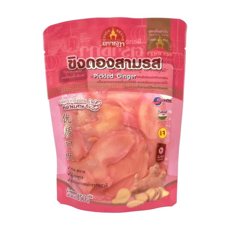 Chada three-flavor pickled ginger in 150g ready-to-eat side dish, showing colorful slices of ginger with vibrant flavors.