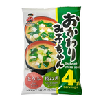 Shinsyuichi Okawari Mikochan green onion tofu miso soup in a bowl with chopped green onions and tofu pieces.