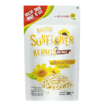 Flower Food roasted sunflower kernels, a delicious confectionery snack with crunchy, golden sunflower seeds in a natural setting.
