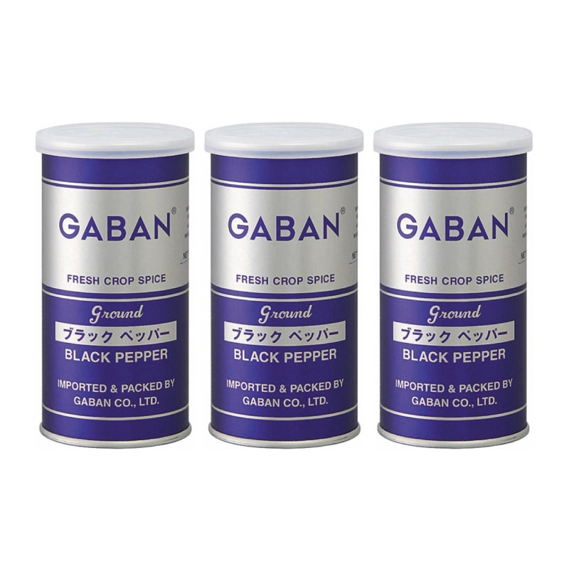 GABAN Ground Black Pepper 3-pack, 100g each for meat, salad, and soup, made in Japan, whole black pepper spices.