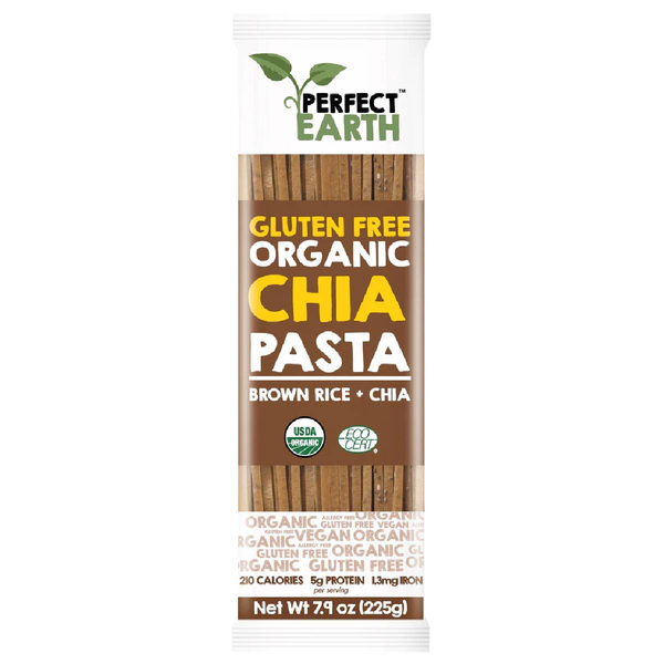 Organic brown gluten-free healthy grocery product by Perfect Earth, showing a close-up of the packaged brown product.
