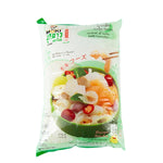 Moki Round Konjac Noodle 2kg bag of dry grocery product showing white, round konjac noodles in packaging.