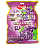 Yogee Grape Flavour Konjac Jelly, a colorful confectionery snack with purple grape flavor, in a clear container.