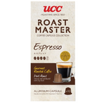 Ucc Roast Master espresso capsule for coffee drink, showing the black capsule with Ucc branding and label details.