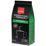 Aroma Espresso drink in a glass, showing rich coffee color and frothy top, branded Aroma, ready to enjoy.