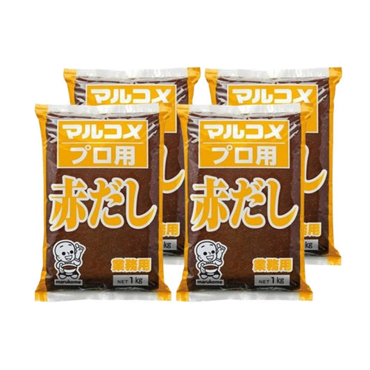 MARUKOME Akadashi gluten-free vegetarian miso paste in four 1kg bags, made in Japan, with a smooth, rich texture