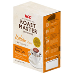 Ucc Italian Roast drip coffee cup with dark roasted coffee in a white mug, showcasing rich, bold flavor.