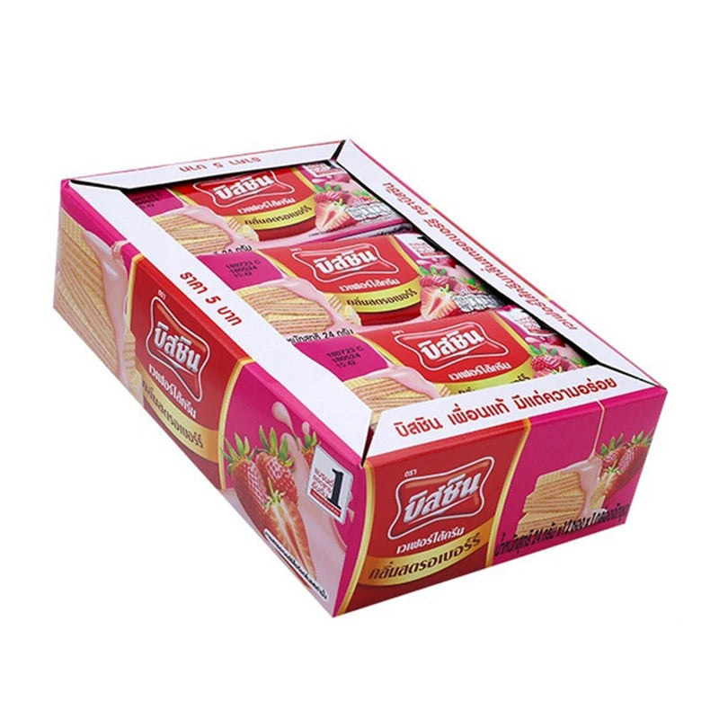 Bissin Strawberry Wafers Pack Of 12 Sachets 24g
