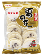 Bin Bin Snow Rice Cracker, a crispy confectionery snack with a snow-white appearance and traditional rice cracker texture.