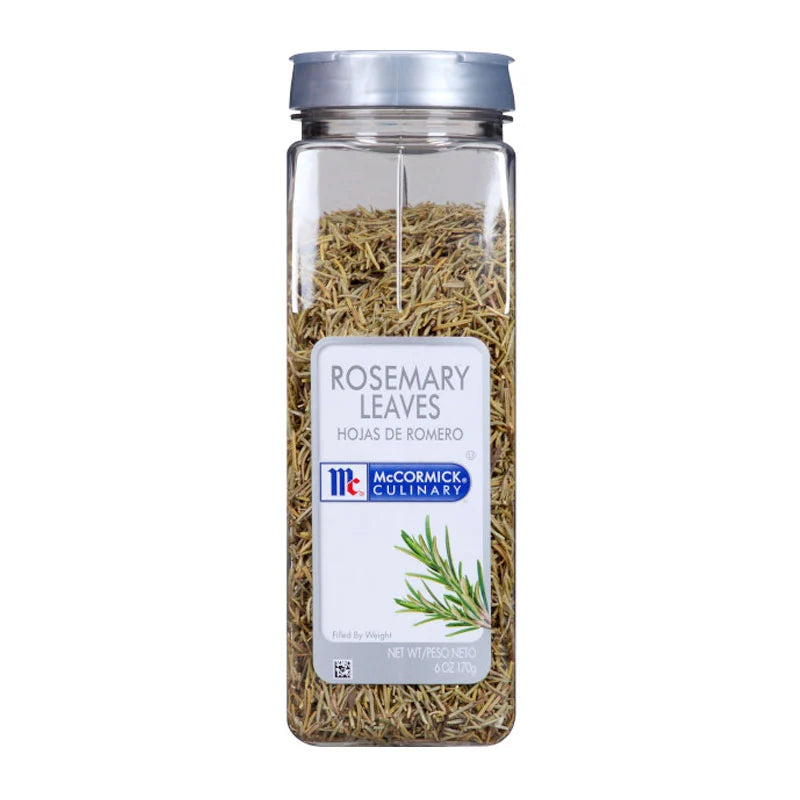 Dried MCCORMICK Rosemary Leaves in a 170g package, fresh green herb with needle-like leaves for cooking and seasoning.