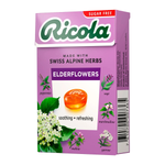 Ricola Elderflower Sugar Free Candy package showing colorful confectionery snacks with elderflower flavor branding.