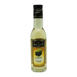 Bottle of Maille White Wine Vinegar for cooking and dressings, with a clear label and cork stopper in a kitchen setting