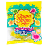 Chupa Chups Ocean Mix confectionery snacks with colorful, ocean-themed lollipops and candies in vibrant packaging.