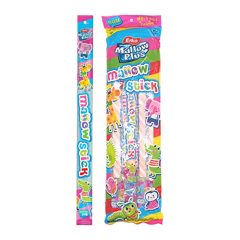 ERKO Strawberry Marshmallow Stick, 20g snack with soft marshmallow and strawberry flavor, shown in the image.