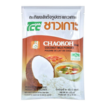 Chao Koh coconut cream powder in a bag, used for cooking and baking, with a white and blue packaging design.