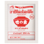 Jar of Ajinomoto MSG seasoning for cooking, labeled with the Ajinomoto brand, in a grocery store setting.