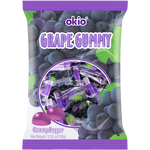 Okio grape flavor jelly confectionery snack in a clear container, showcasing the vibrant purple jelly inside.