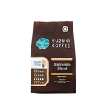 Suzuki Roast & Ground Espresso Blend Coffee in a bag, showcasing the rich, dark roasted coffee grounds for brewing.