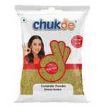 Chuk-De coriander powder in a spice jar, used for cooking and flavoring in various recipes, grocery product from Chuk-De brand.