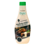 Develey White BBQ Sauce bottle from dry grocery aisle, featuring white sauce with a yellow cap and label on a plain background.