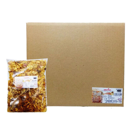 GUMLAI THONG Fried Shallots in 500g packs, displayed in a stack, ready for culinary use
