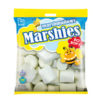 Large white Marshies marshmallow confectionery snack, soft and fluffy with a smooth surface, by Marshies.