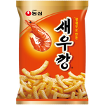 Nong Shim Shrimp Crackers, crunchy seafood-flavored confectionery snacks in a colorful package.