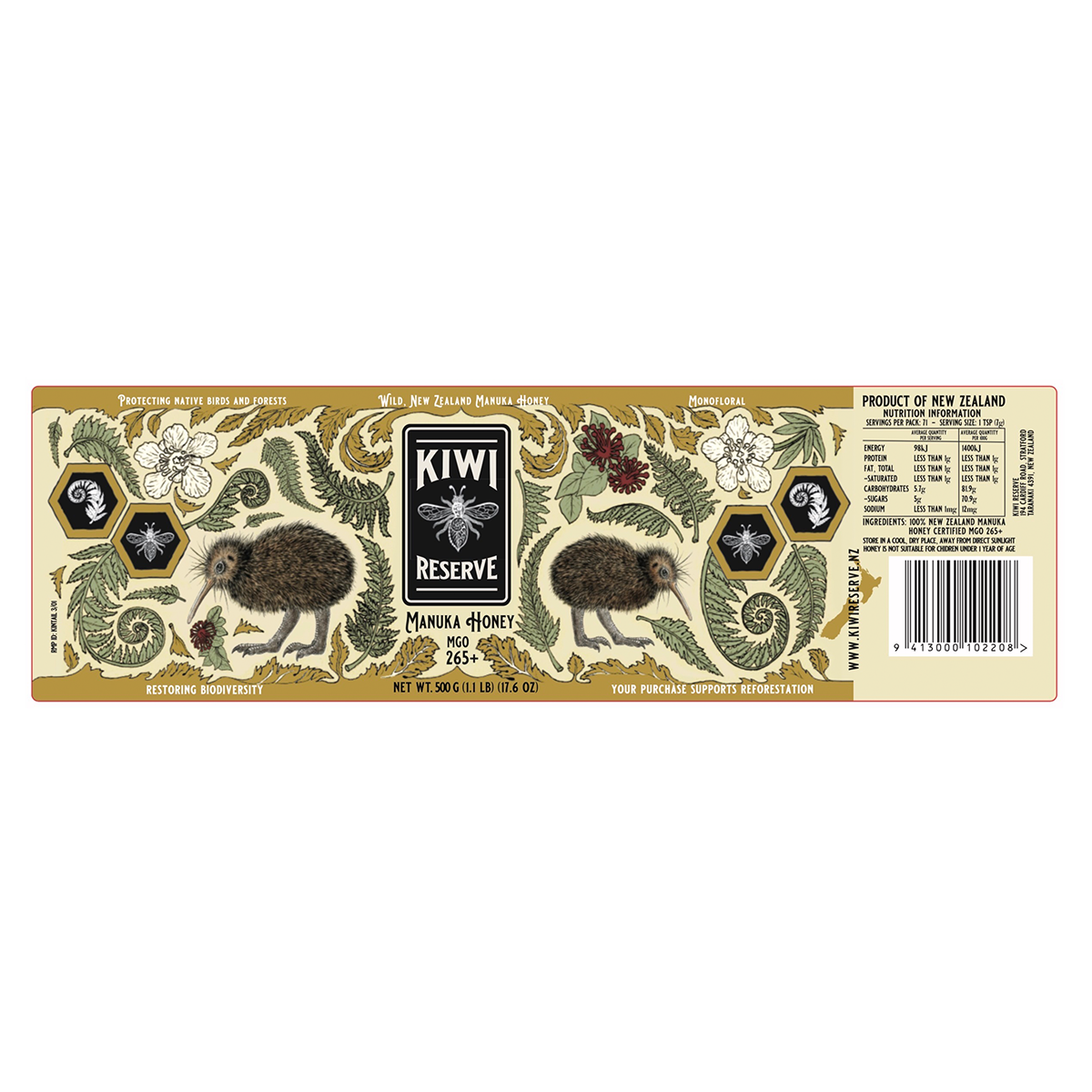 Kiwi Reserve NZ Monofloral Manuka Honey MGO 265+