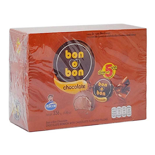 Bon O Bon chocolate with peanuts in a 14g piece, showcasing the creamy chocolate coating and crunchy peanut filling.