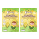 Peachy Crispy Rice Snack with chocolate, banana, and sweet corn flavors in two sachets, featuring colorful packaging.