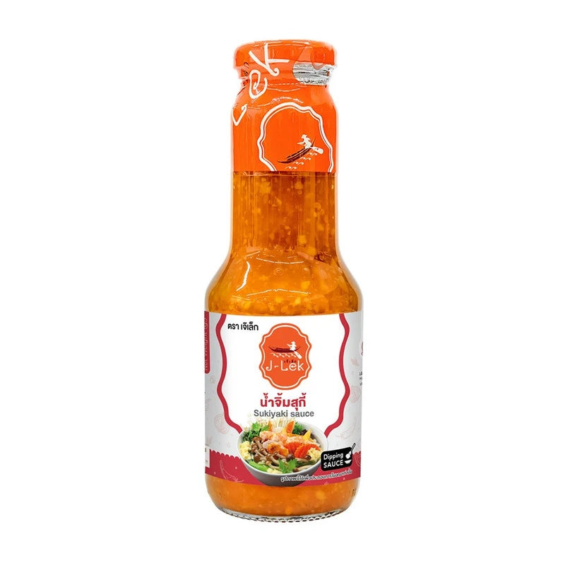 J-LEK Suki Sauce in a 350g glass bottle, showcasing the dark, savory sauce with label and cap on a clean surface.