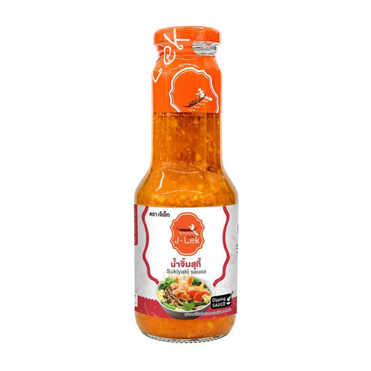 J-LEK Suki Sauce in a 350g glass bottle, showcasing the dark, savory sauce with label and cap on a clean surface.