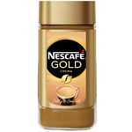 Cup of Nescafe Gold Crema instant coffee in a glass mug with a frothy crema on top, showcasing the rich coffee drink.