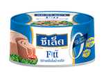 Canned Sealect Fitt Tuna Steak in brine, showing the product can with label and tuna steak inside for grocery shopping.